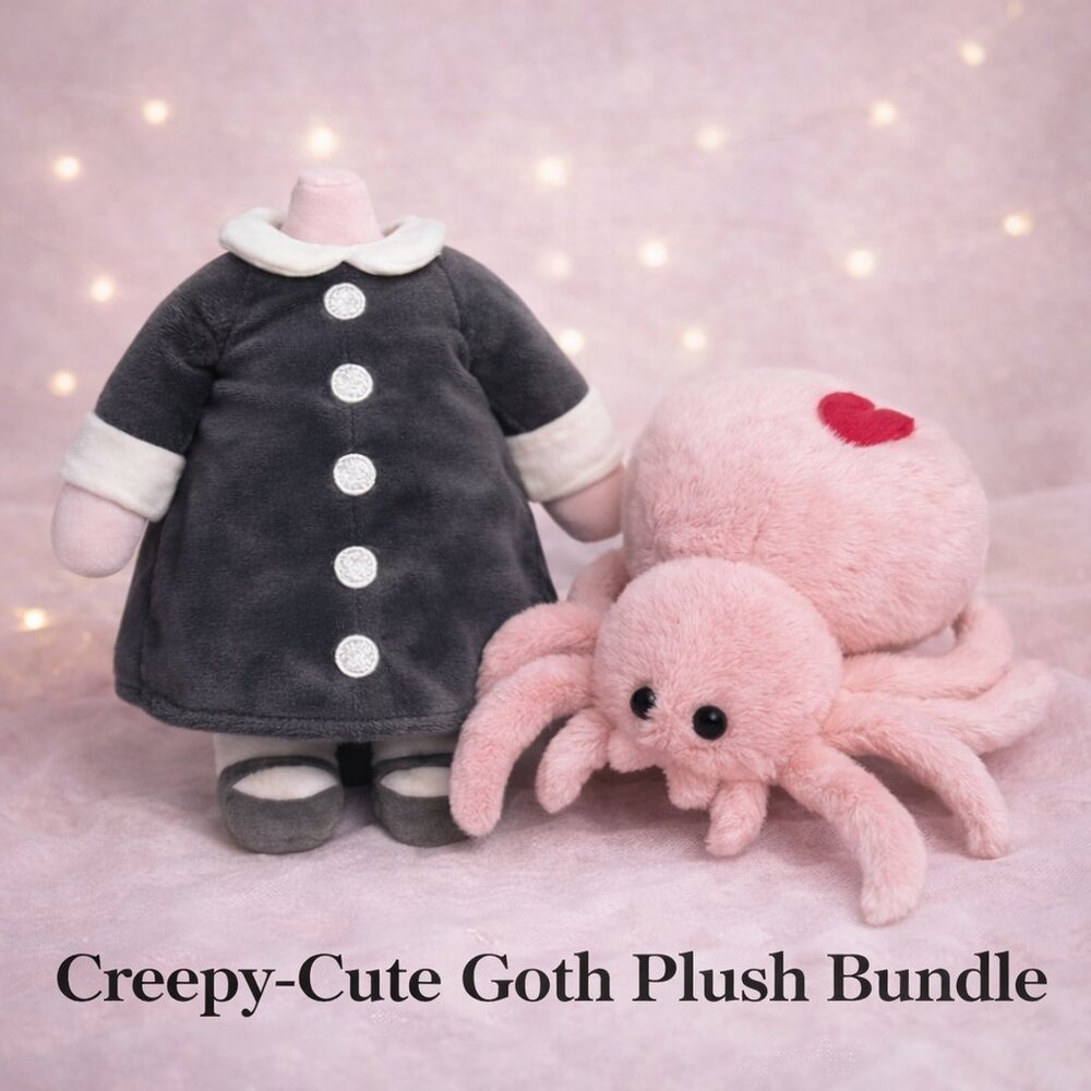 Creepy-Cute Goth Plush Bundle | Doll & Heart Spider 🖤